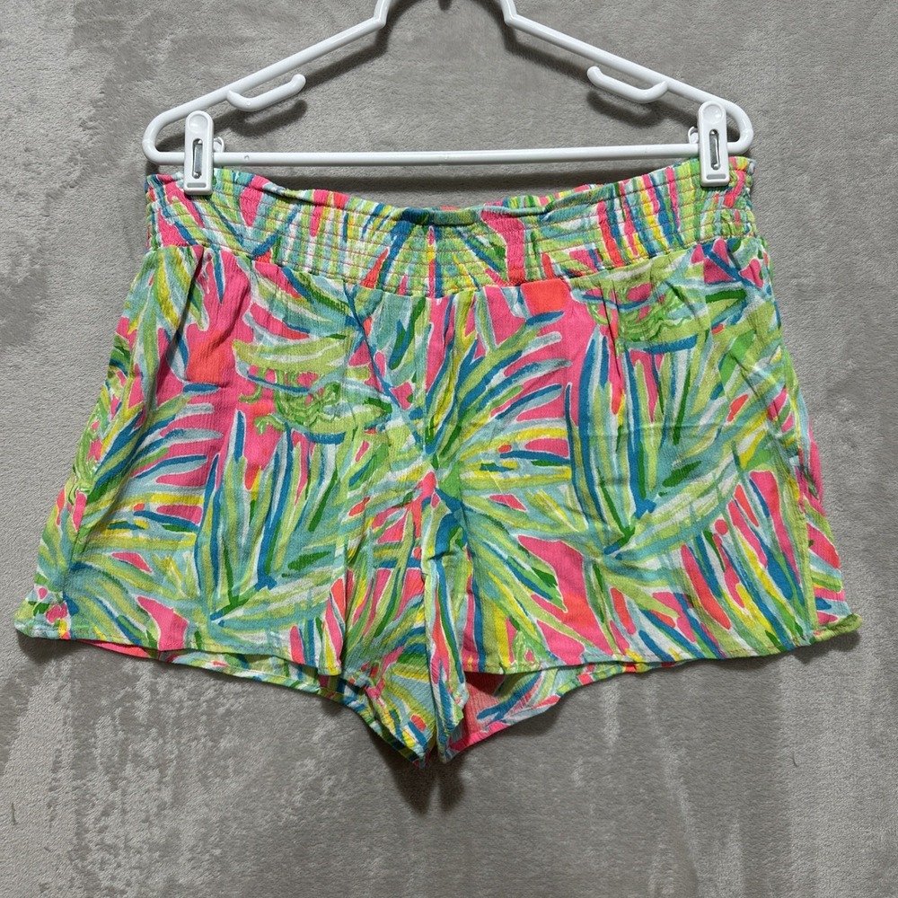 Lilly Pulitzer Kat Multicolor Shorts Tiki Pink Elastic Waist Size XL